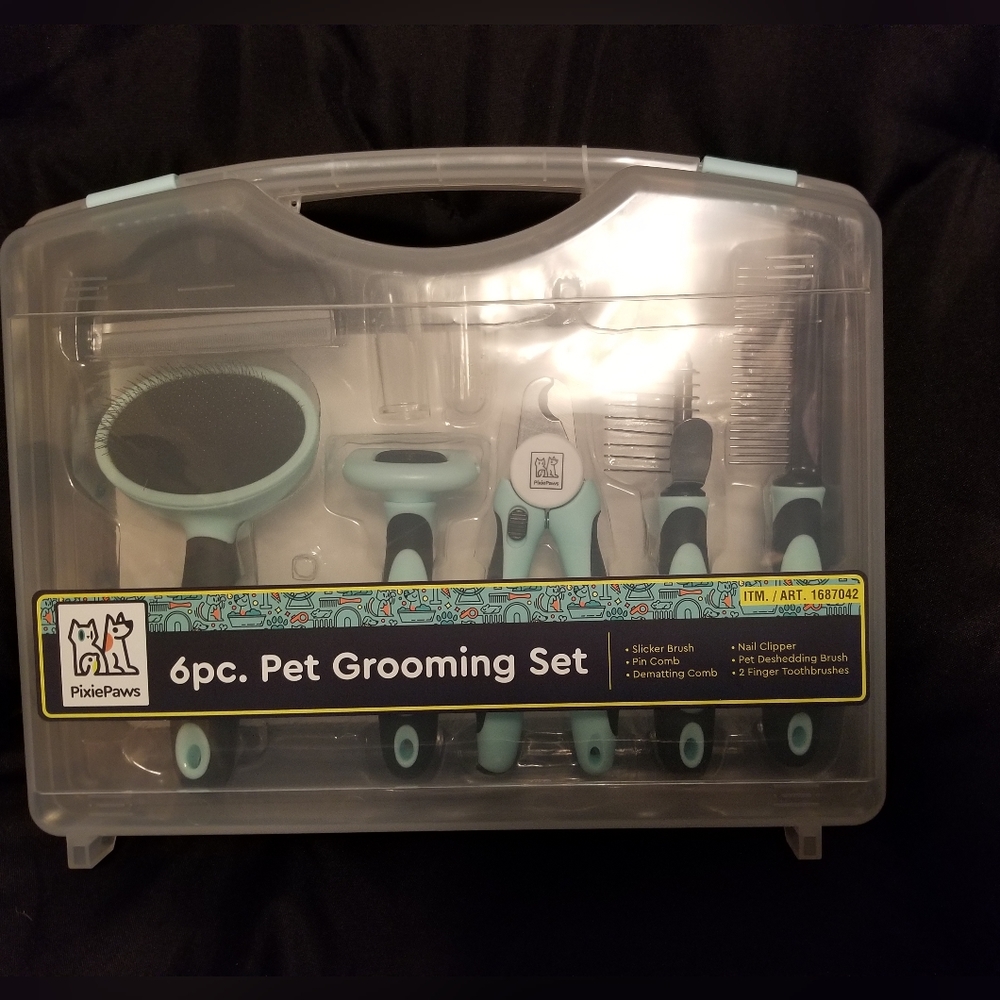 Pixiepaws 6 piece pet grooming set brush combs nail clippers tooth brush…